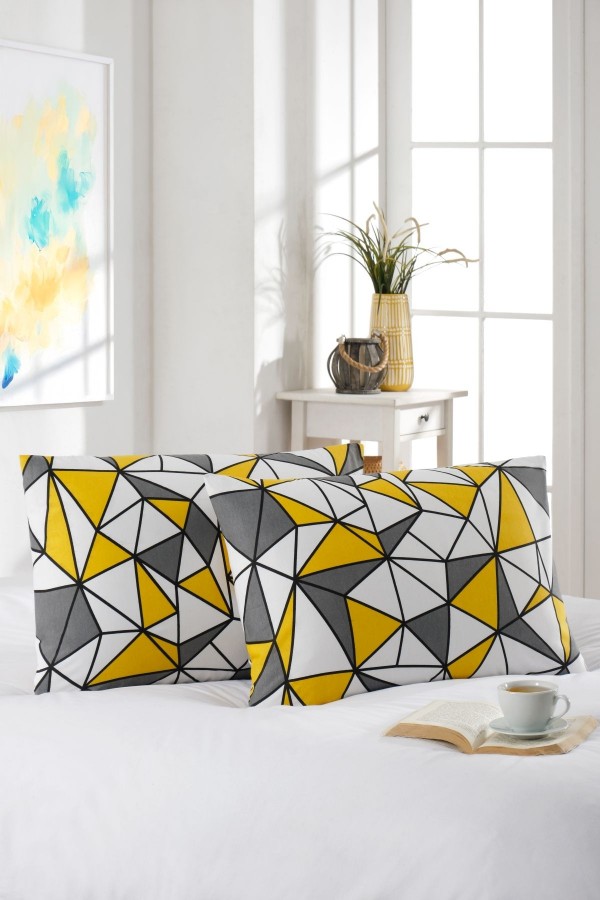 2'li Yastık Kılıfı | Pamuklu | 50x70 cm | Geometrik Desen |Sarı