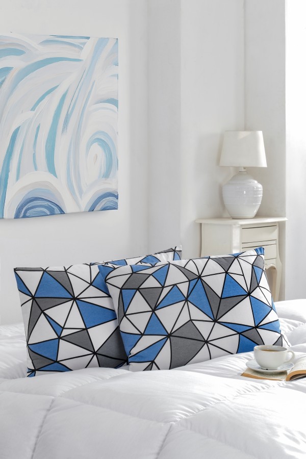 2'li Yastık Kılıfı | Pamuklu | 50x70 cm | GeometrikMavi