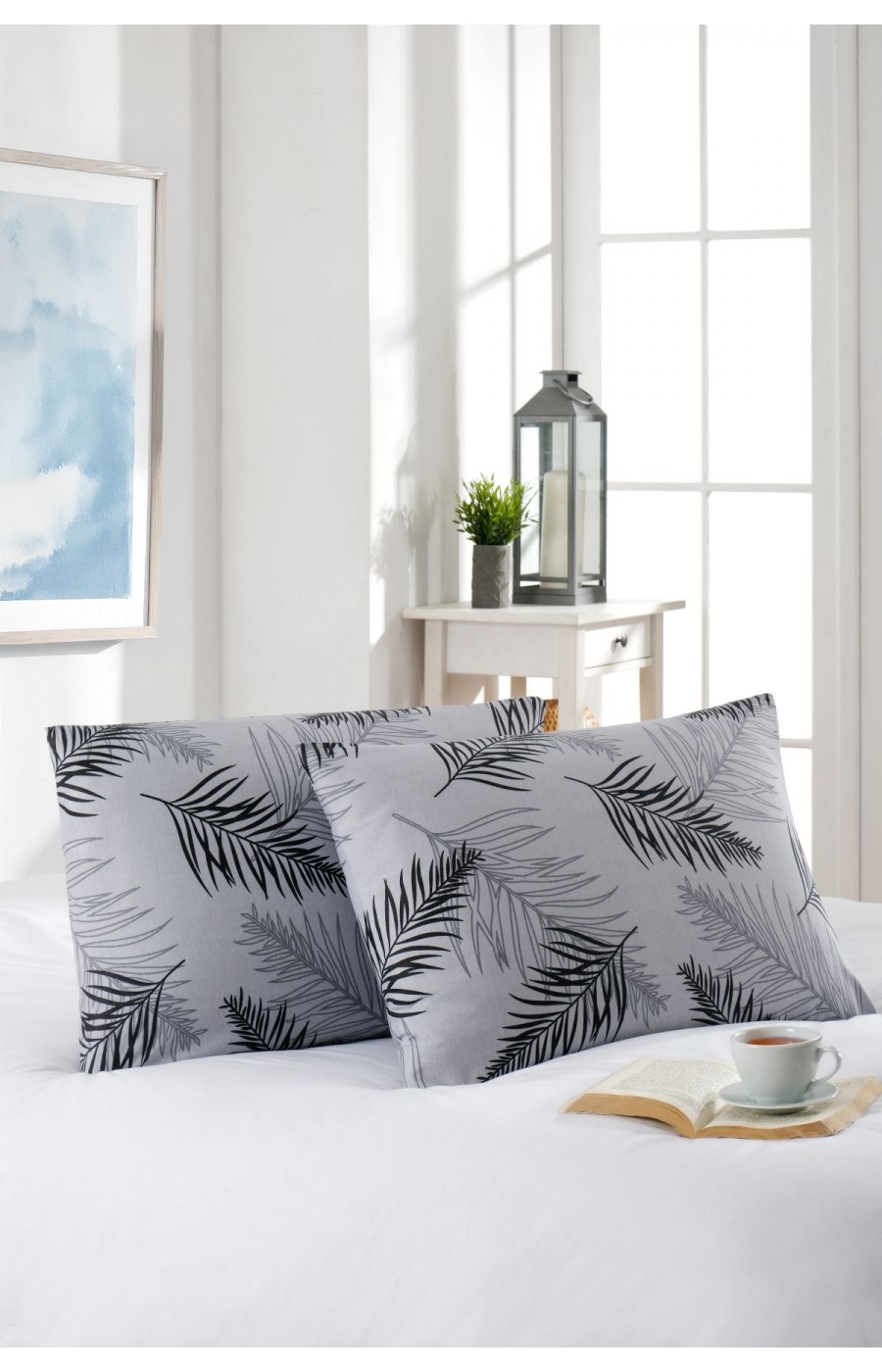 2'li Yastık Kılıfı | Pamuklu | 50x70 cm | Gri Palm