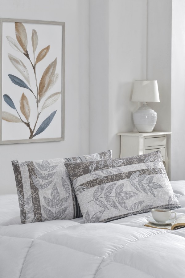 2'li Yastık Kılıfı | Pamuklu | 50x70 cm | Gri Yaprak