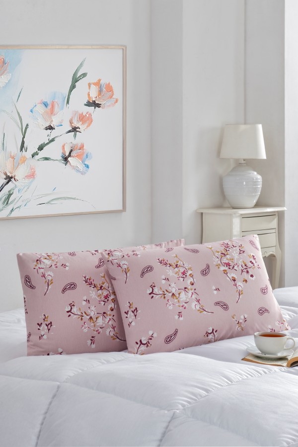 2'li Yastık Kılıfı | Pamuklu | 50x70 cm | Pembe Bahar