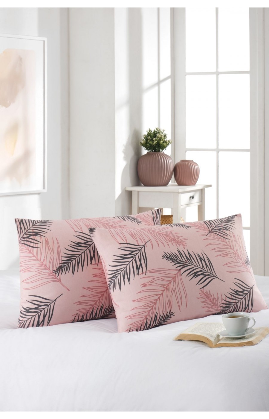 2'li Yastık Kılıfı | Pamuklu | 50x70 cm | Pembe Palm
