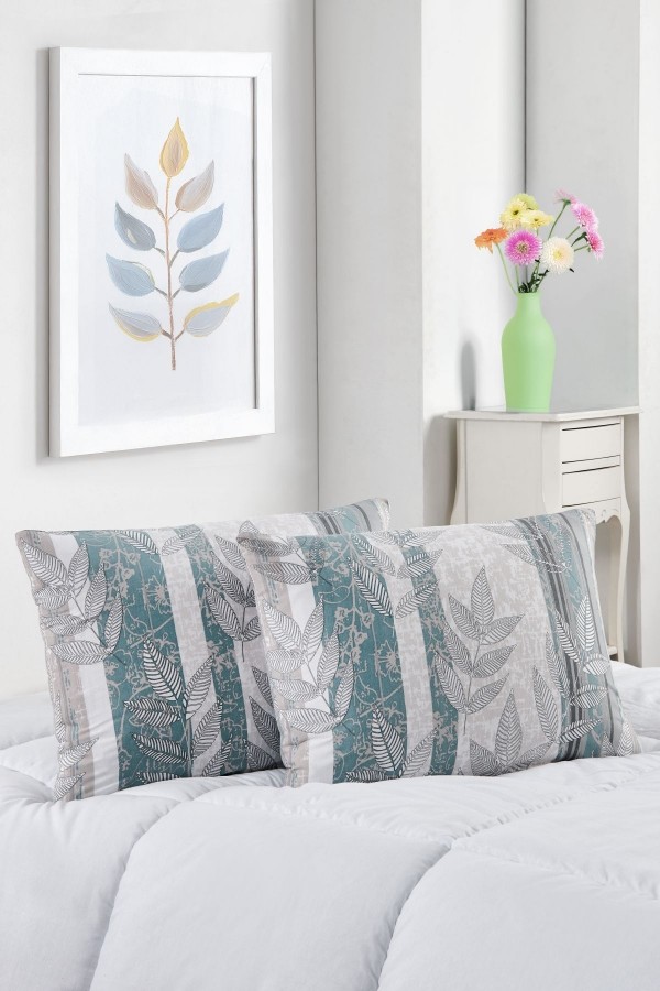 2'li Yastık Kılıfı | Pamuklu | 50x70 cm | TurkuazYaprak