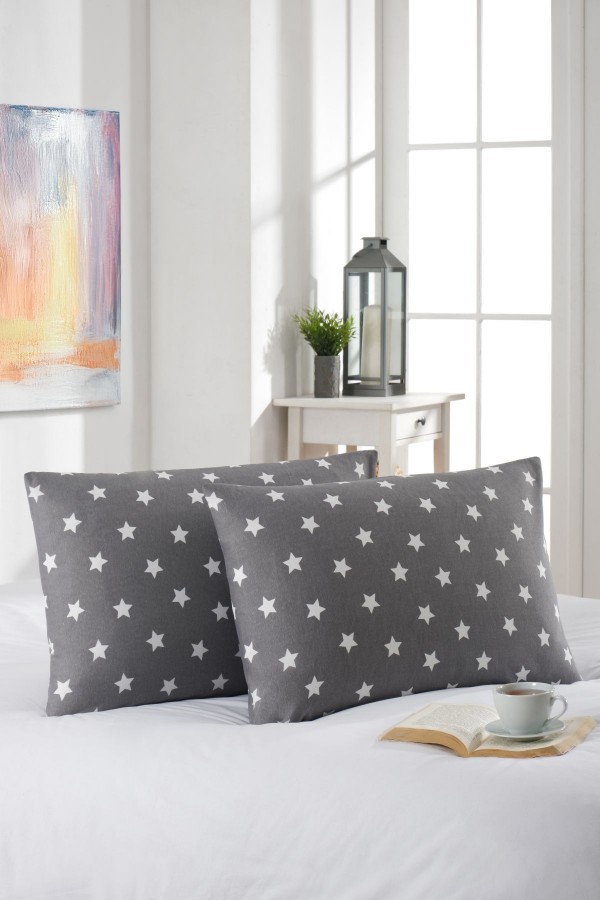2'li Yastık Kılıfı | Pamuklu | 50x70 cm | Yıldız Desen |Gri