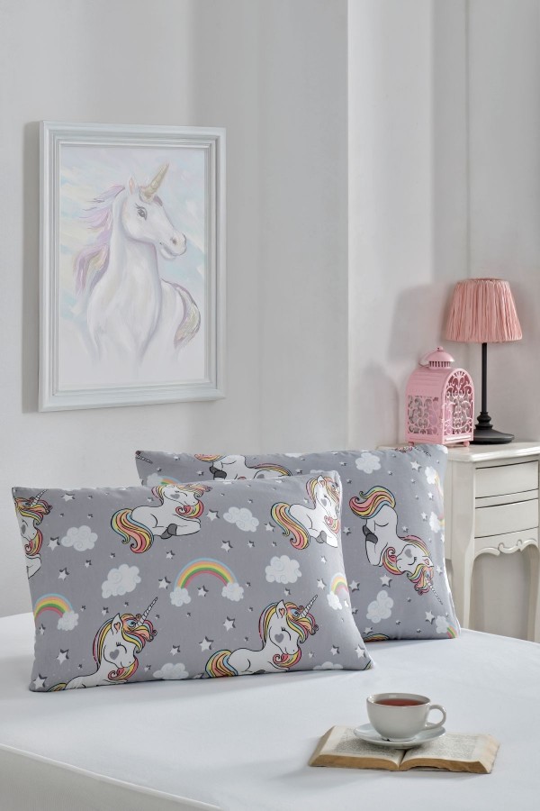 2'li Yastık Kılıfı | Prenses Serisi  Pamuklu | 50x70 cm | GriUnicorn