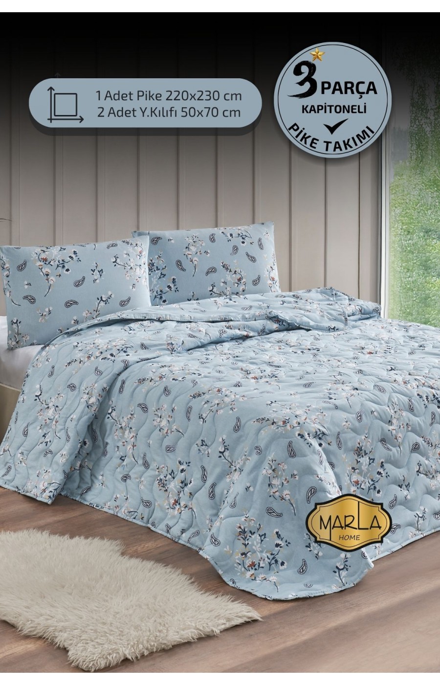 Çift Kişilik Pike Takımı | Battal Boy | 220x230 cm | Çok Amaçlı Yatak Örtüsü & Battaniye