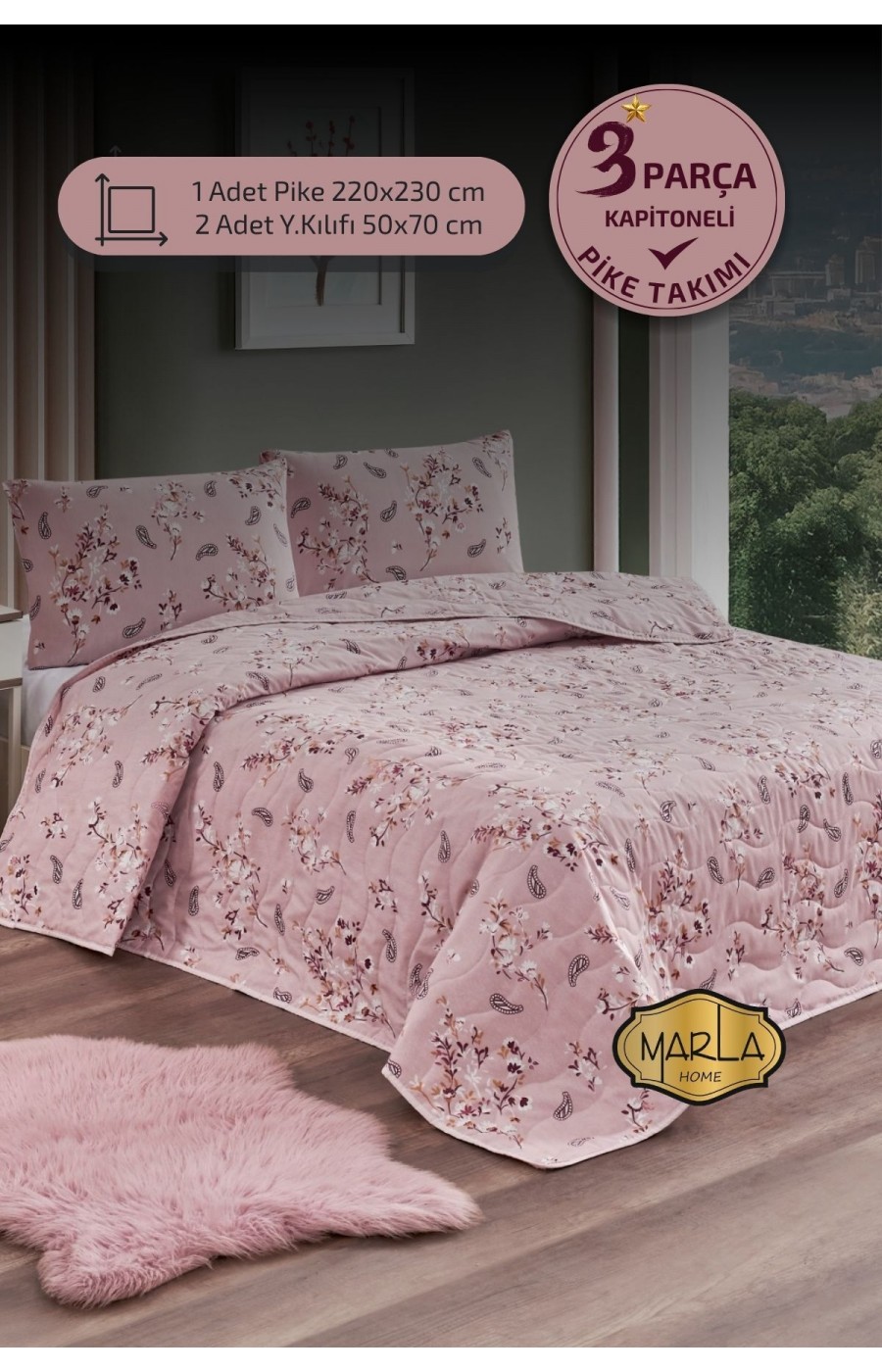 Çift Kişilik Pike Takımı | Battal Boy | 220x230 cm | Çok Amaçlı Yatak Örtüsü & Battaniye
