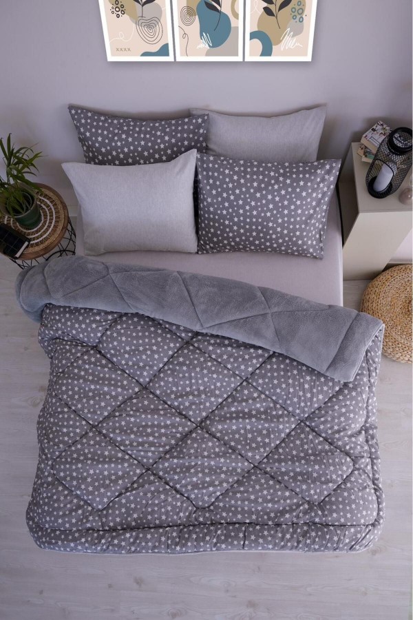 Star Desenli Çift Kişilik Çift Taraflı Wellsoft Uyku Set