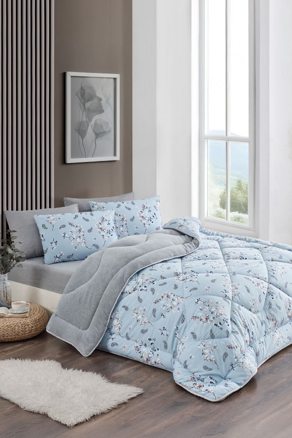 Çift Kişilik Çift Taraflı Welsoft Yorgan Seti | Wellsoft Battaniye | Pofuduk Yumuşak | Bahar
