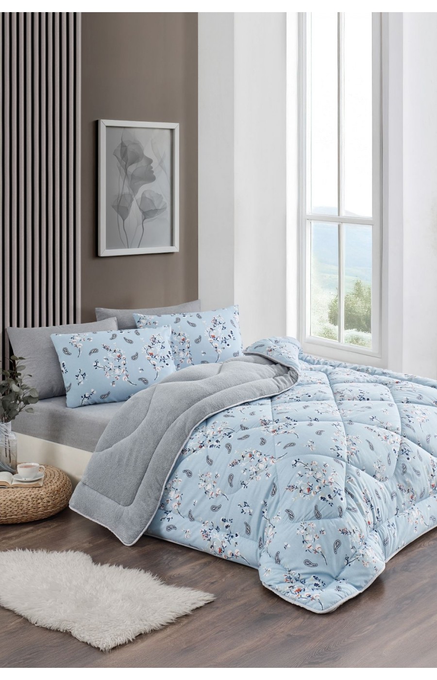 Çift Kişilik Çift Taraflı Welsoft Yorgan Seti | Wellsoft Battaniye | Pofuduk Yumuşak | Bahar