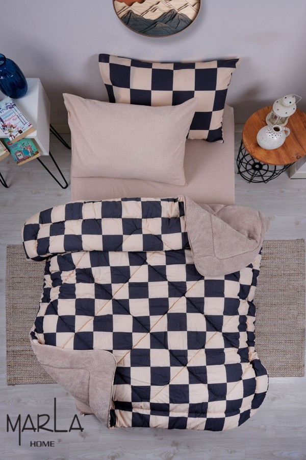 Geometrik Desen Tek Kişilik Uyku Seti - Krem - 155 x 215&hellip;