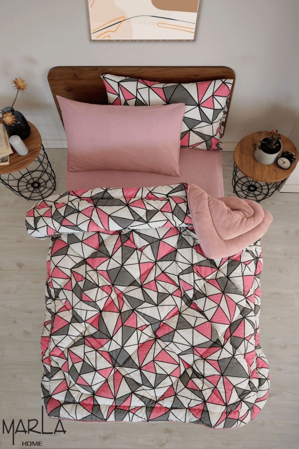 Geometrik Desen Tek Kişilik Uyku Seti - Pembe - 155 x 215&hellip;