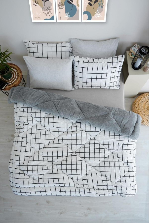 Line Baklava Desen Çift Kişilik Uyku Seti - Beyaz - 195x215&hellip;