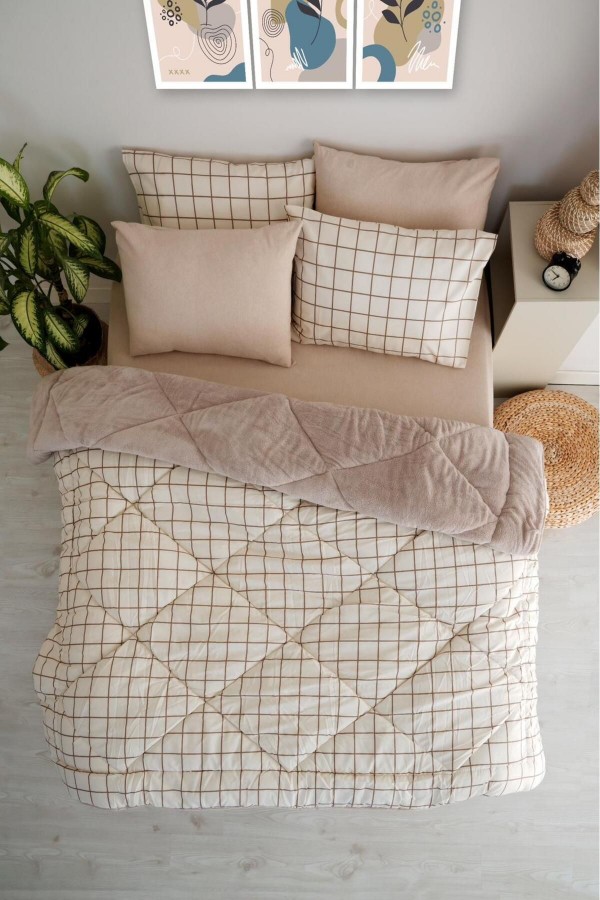 Line Baklava Desen Çift Kişilik Uyku Seti - Kahve - 195x215&hellip;