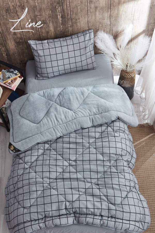 Line Siyah-Gri Desenli Tek Kişilik Çift Taraflı Wellsoft Yorga&hellip;