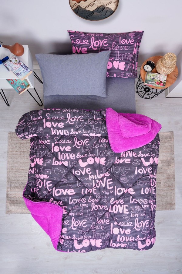 Love Desen Welsoft Pamuklu Çift Taraflı Pofuduk Tek Kişilik Uy&hellip;