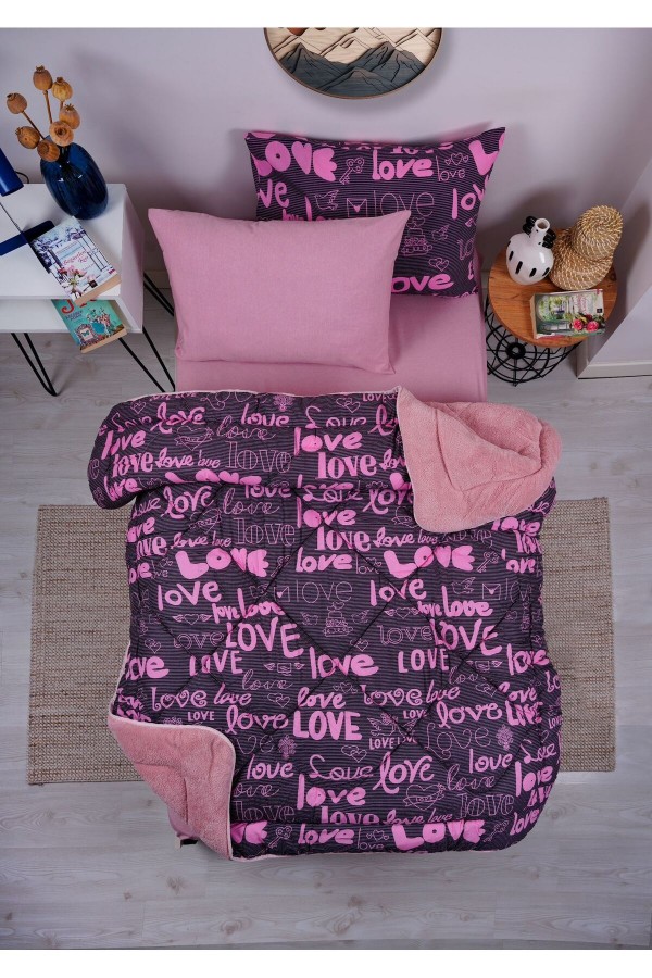 Love Desen Welsoft Pamuklu Çift Taraflı Pofuduk Tek Kişilik Uy&hellip;