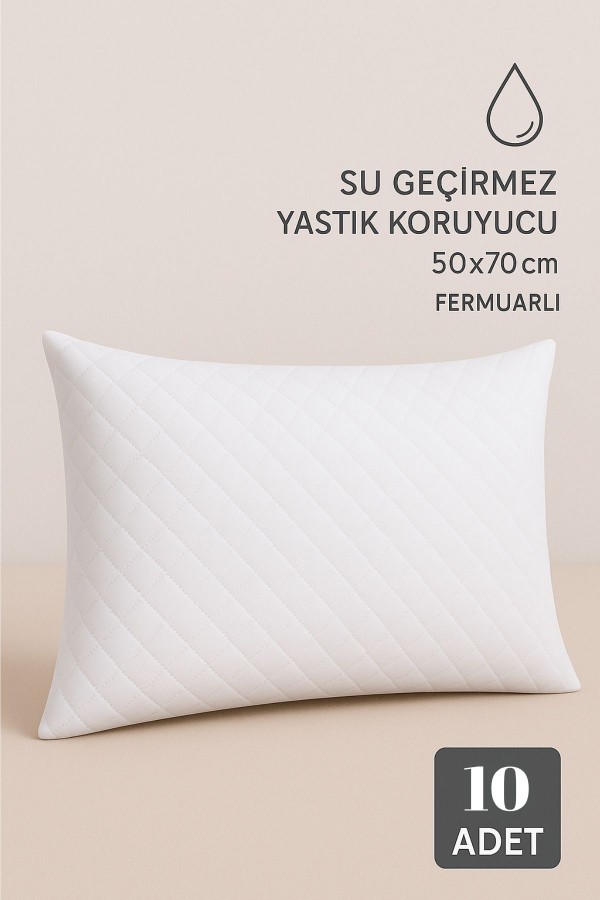 Sıvı Geçirmez Yastık Koruyucu | Fermuarlı - 50x70 cm | Sessiz ve Terletmeyen Pamuk Kumaş