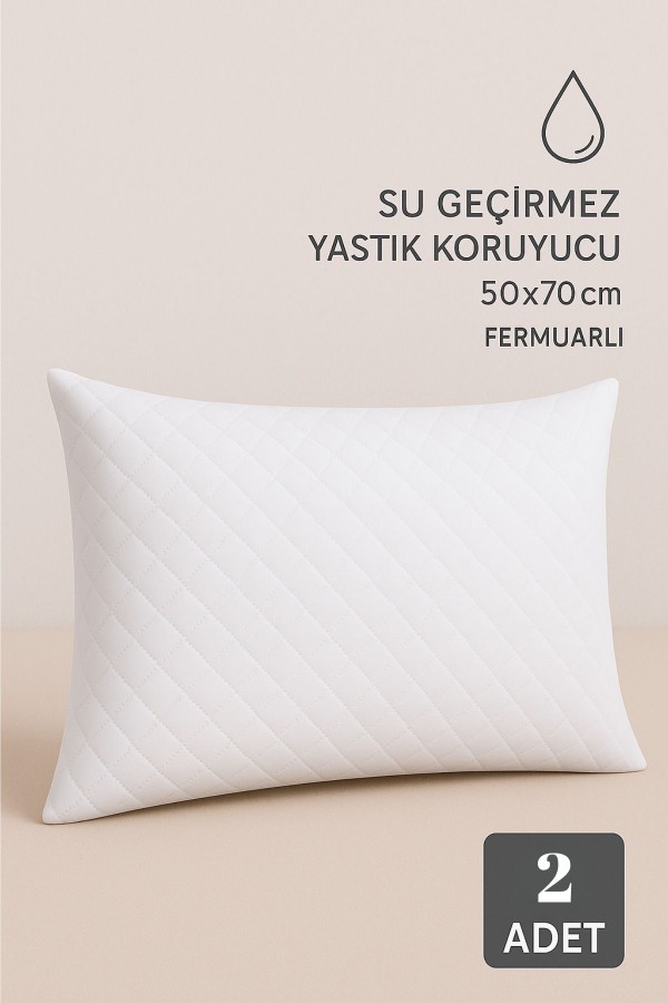 Sıvı Geçirmez Yastık Koruyucu | Fermuarlı - 50x70 cm | Sessiz ve Terletmeyen Pamuk Kumaş