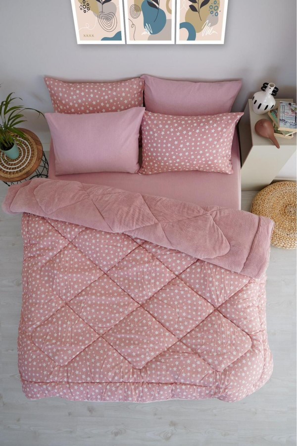 Star Baklava Desen Çift Kişilik Uyku Seti - Pembe - 195x215&hellip;