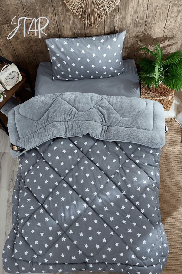 Star Big Gri Desenli Tek Kişilik Çift Taraflı Wellsoft Yorgan &hellip;