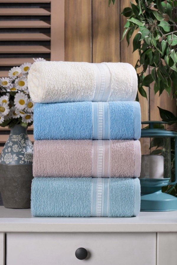 Velissia 4'lü El-Yüz Havlusu Seti | %100 Pamuk | 50x90 cm | Açık Renkler