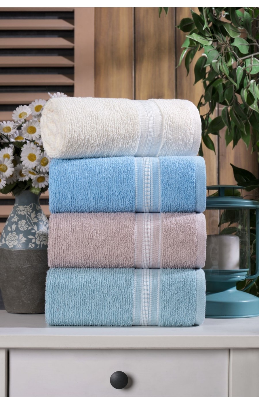 Velissia 4'lü El-Yüz Havlusu Seti | %100 Pamuk | 50x90 cm | Açık Renkler