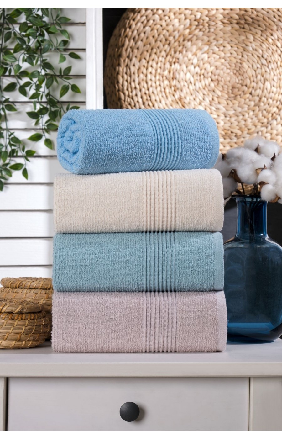 Velmora 4'lü El-Yüz Havlusu Seti | %100 Pamuk | 50x90 cm | Açık Renkler