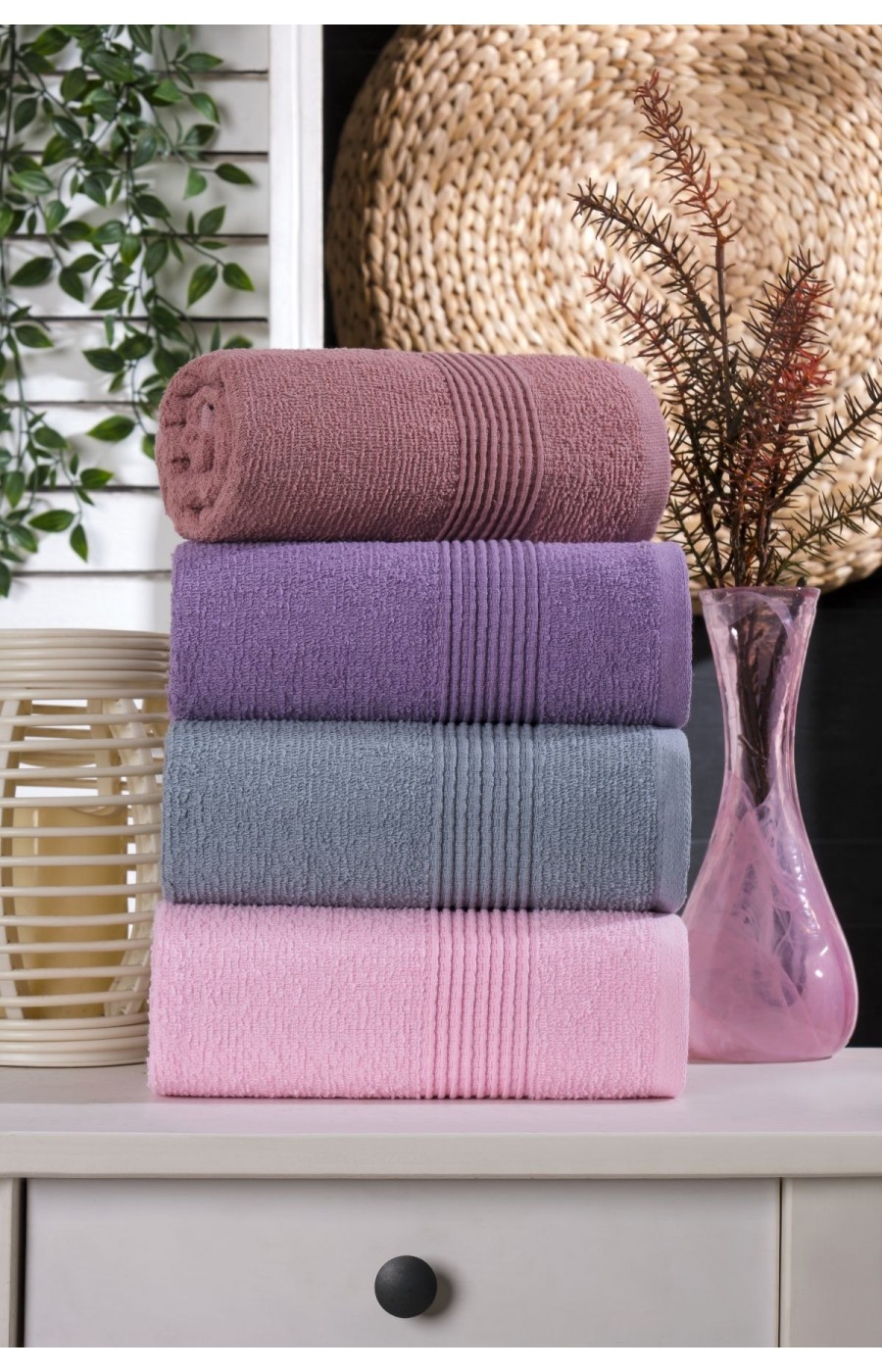 Velmora 4'lü El-Yüz Havlusu Seti | %100 Pamuk | 50x90 cm | Koyu Renkler