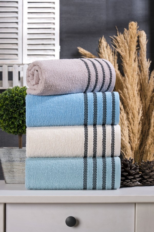 Velura  4'lü El-Yüz Havlusu Seti | %100 Pamuk | 50x90 cm | Açık Renkler