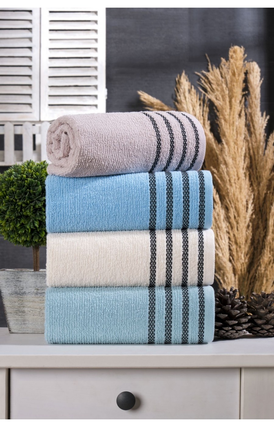 Velura  4'lü El-Yüz Havlusu Seti | %100 Pamuk | 50x90 cm | Açık Renkler