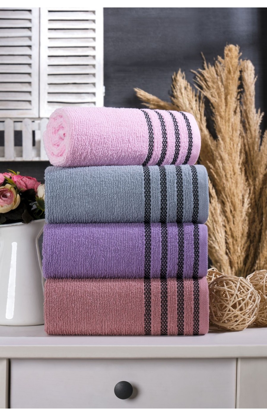 Velura  4'lü El-Yüz Havlusu Seti | %100 Pamuk | 50x90 cm | Koyu Renkler