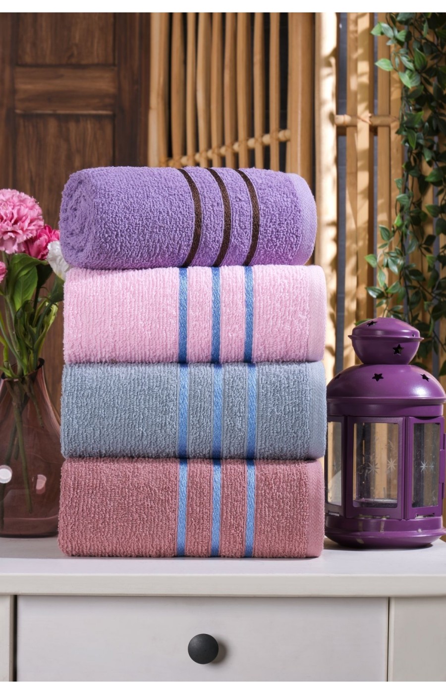 Velvona 4'lü El-Yüz Havlusu Seti | %100 Pamuk | 50x90 cm | Koyu Renkler